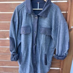 Free People Charcoal Fleece Button-Front Jacket